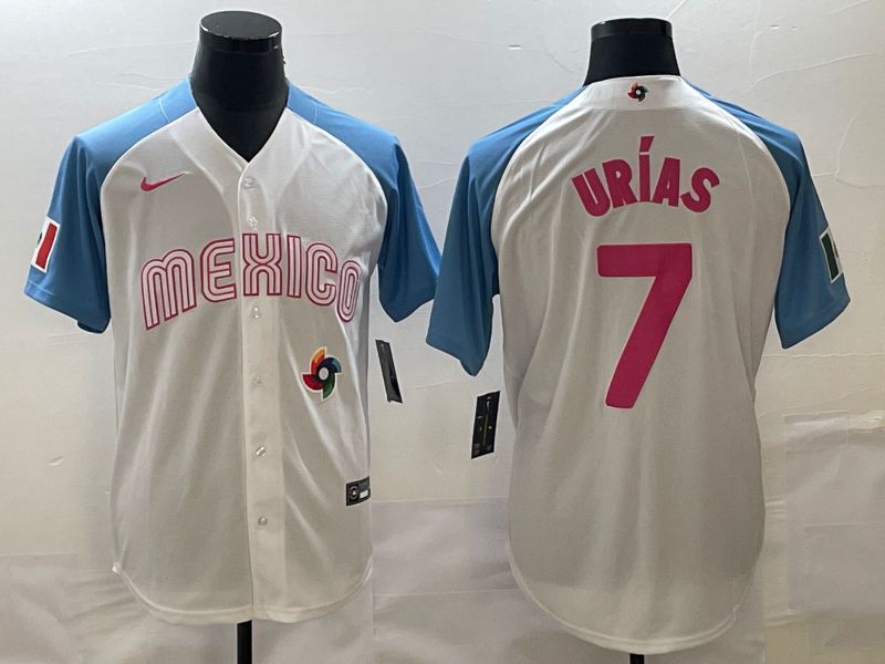 Men 2023 World Cub Mexico #7 Urias White blue Nike MLB Jersey14